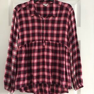 Aeropostale Women’s Long Sleeve Plaid Top SZ L